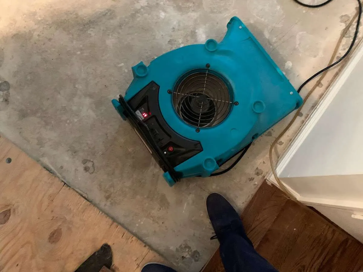 Air mover drying subfloor during Commercial Water Damage Restoration in Jacksonville
